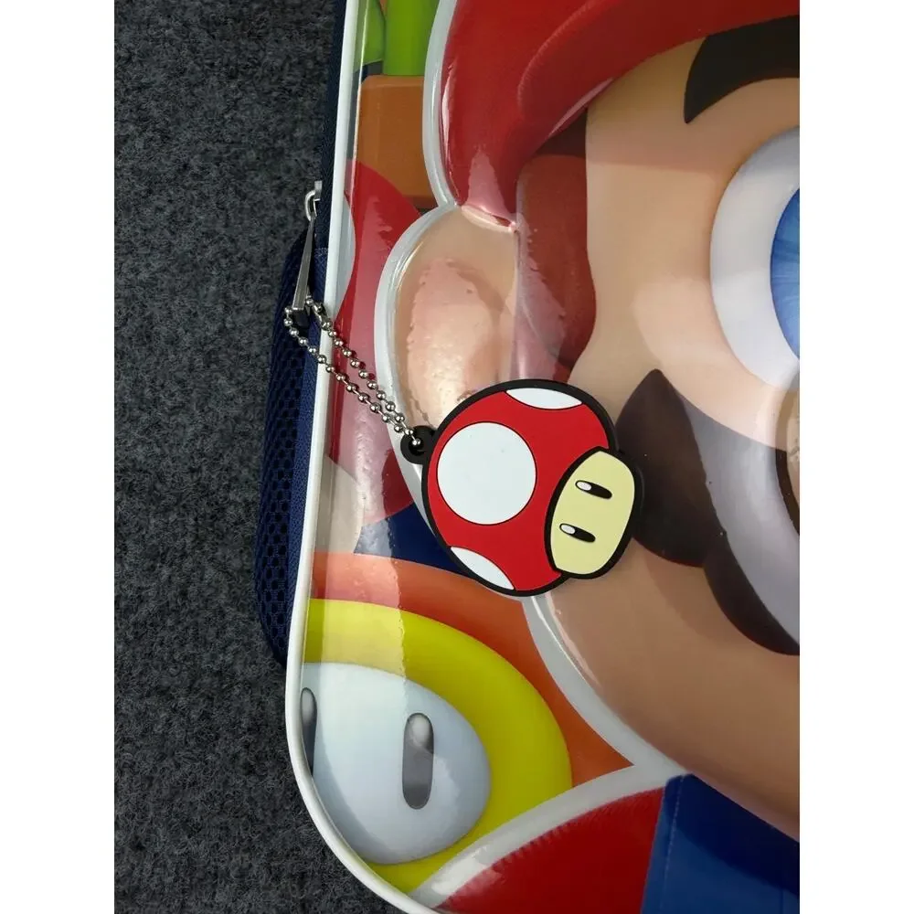 Brand New Nintendo Super Mario 3D Molded Face Kids Backpack / Mushroom Keychain